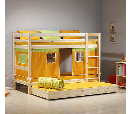 Minnie Solid Pine Natural Bunk Bed with Orange