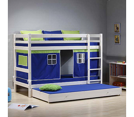 Scandinavian House Ltd Minnie Solid Pine White Bunk Bed with Blue Tent