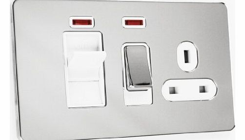 Ultimate Screwless Flat Plate 45a DP Cooker Control Unit with Socket Polished Chrome White Insert