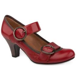 Schuh Female Alba Double Buckle Bar Leather Upper Low Heel Shoes in Red