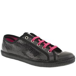 Schuh Female Curly Snake Lace Up Patent Upper Low Heel Shoes in Black