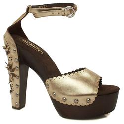 Schuh Female Kassi Flower Wood Pf Leather Upper Evening in Gold