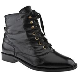 Female Kimono Lace Up Ankle Boot Leather Upper Casual in Black, Dark Brown