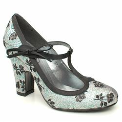 Schuh Female Pure Bow T-Bar Fabric Upper Evening in Silver and Black