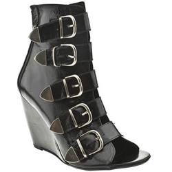 Female Rambo 5 Buckle Wedge Leather Upper Casual in Black, Natural