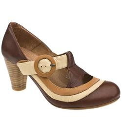 Schuh Female Unzue Panel T-Bar Leather Upper Low Heel in Brown