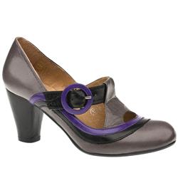 Schuh Female Unzue Panel T-Bar Leather Upper Low Heel in Grey, Purple