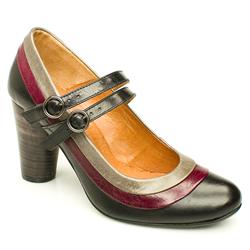 Schuh Female Zico Panel 2-Bar Leather Upper Low Heel in Black, Khaki
