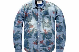 Floral and chambray pure cotton shirt
