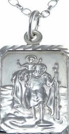 Scottish Jewellery Shop Rectangular Sterling Silver St Christopher Pendant and 18`` Chain