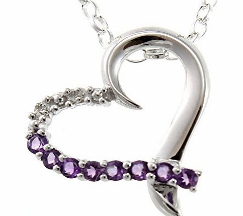 Scottish Jewellery Shop Sterling Silver Amethyst Heart Pendant Necklace with 18`` Chain