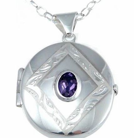 Sterling Silver Amethyst Oval Locket Pendant With 18`` Chain