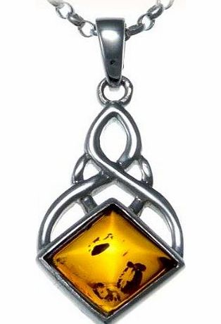 Scottish Jewellery Shop Sterling Silver and Amber Celtic Pendant Necklace With 18`` Chain