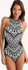 Seafolly, 1295[^]253514 Kasbah High Neck Maillot - Black and White
