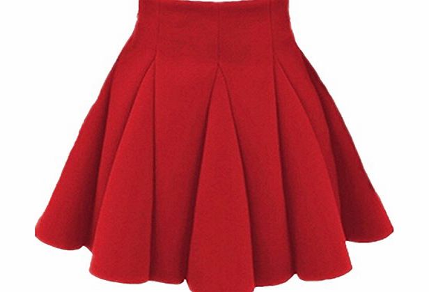 Seawhisper Womens Basic Versatile Scuba Flared Skater Skirt High Waist Pleated Mini Skirt-red,14