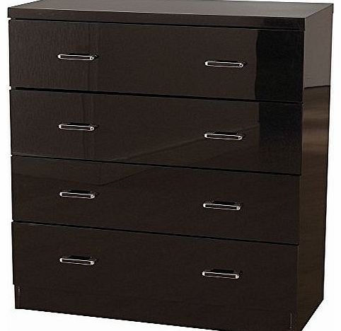 Seconique by Home Discount Charisma 4 Drawer Chest Black Gloss Quality Bedroom Furniture
