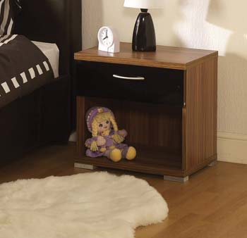 Seconique Hollywood Walnut and High Gloss 1 Drawer Bedside