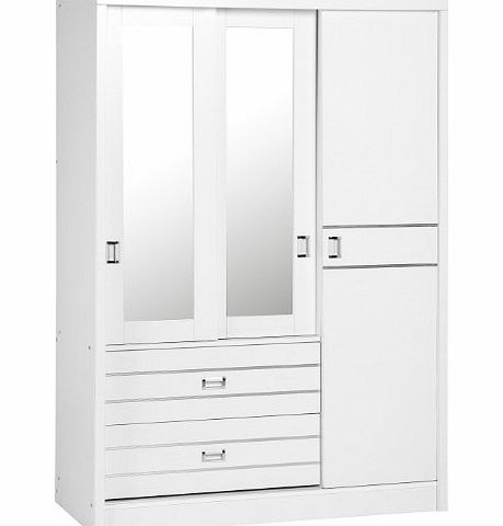 Seconique Jordan 3 Door 2 Drawer Sliding Mirrored Wardrobe in White/Silver Trim