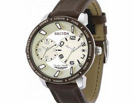 Sector Mens 400 Range Dual Time Brown Leather