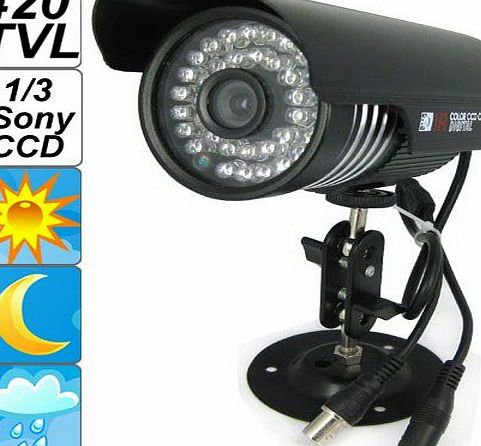SecurityIng - Black Housing 420 TVL 1/3`` Sony CCD Colorful Night Vision Indoor / Outdoor Bullet CCTV Security Camera, 36PCS IR LEDs Video Surveillance System Camera Support 30m View Distance, IP66 Wat