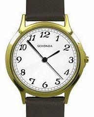 Sekonda Ladies Analogue Gold Plated White Dial Black Strap Casual Watch 4134