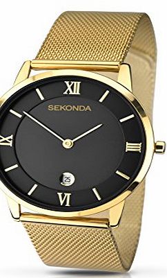 Mens Quartz Watch with Black Dial Analogue Display and Gold Stainless Steel Bracelet 106427
