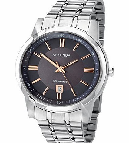Sekonda Mens Quartz Watch with Black Dial Analogue Display and Silver Stainless Steel Bracelet 3634.27