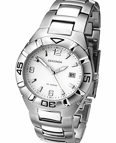 Mens Quartz Watch with White Dial Analogue Display and Silver Bracelet 1077.71