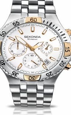 Sekonda Mens Quartz Watch with White Dial Chronograph Display and Silver Stainless Steel Bracelet 3418.27