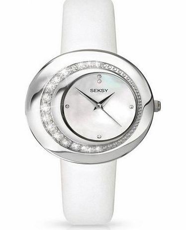 Seksy by Sekonda Womens Quartz Watch with Mother of Pearl Dial Analogue Display and White Leather Strap 4487.37
