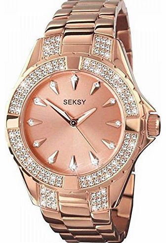 Seksy Intense Stone Set Rose Gold Steel Bracelet Ladies Watch 4669