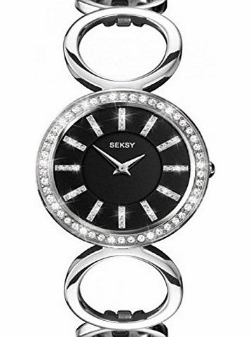 Seksy Ladies Black Dial Circular Linked Bracelet Watch