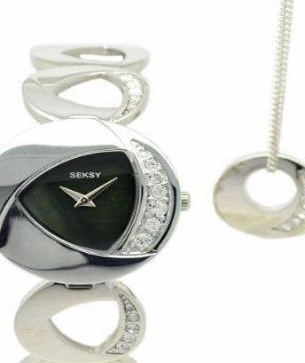 Quartz Watch with Black Mother of Pearl Dial, Bracelet And Pendant 4445GS