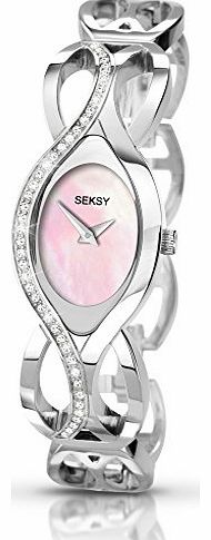 Seksy Sekonda Seksy Ladies Stone Set Bracelet Pink Face Watch 4652