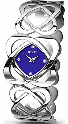 Womens Quartz Watch with Blue Dial Analogue Display and Silver Stainless Steel Bracelet 2111.71