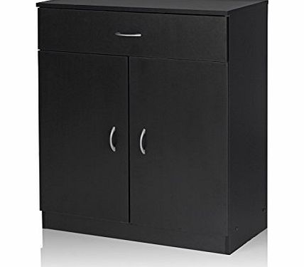 Cupboard Storage Unit Black 2 Door 1 Drawer Office Cabinet or Sideboard Selby