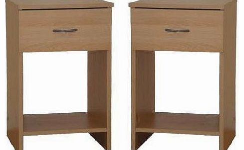 Pair Bedside Tables Beech 1 Drawer Bedside Cabinets Silver Handle *Brand New*