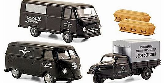 piety: Funeral vehicles Borgward 611, VW T1 and Goliath three wheeler , Model Car, Wiking / PMS 1:87