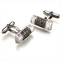 Silver Cylinder Onyx and Crystal Cufflinks by
