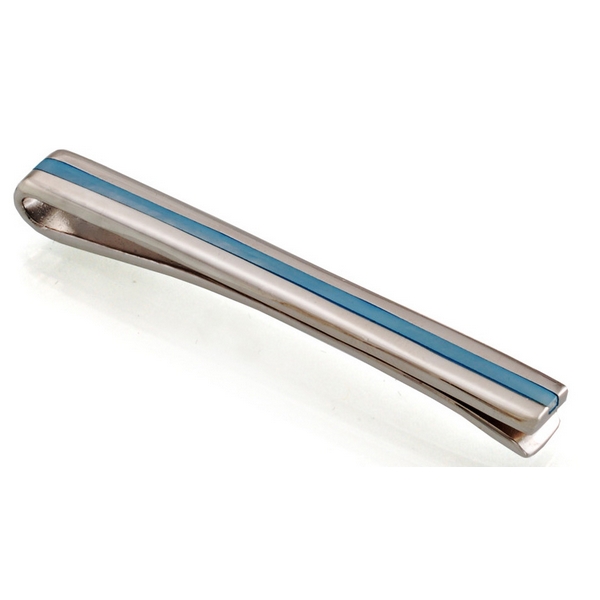 Silver Tie Clip with Blue Stripe by