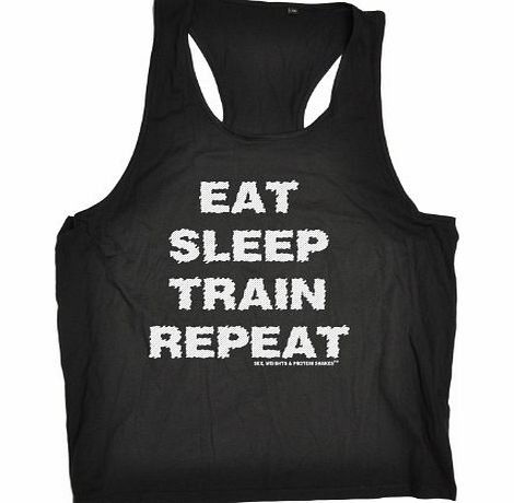 Sex Weights Protein Shakes EAT SLEEP TRAIN REPEAT (L/XL - BLACK) NEW PREMIUM TANK VEST TOP (TX001) - Slogan Funny Clothing Joke