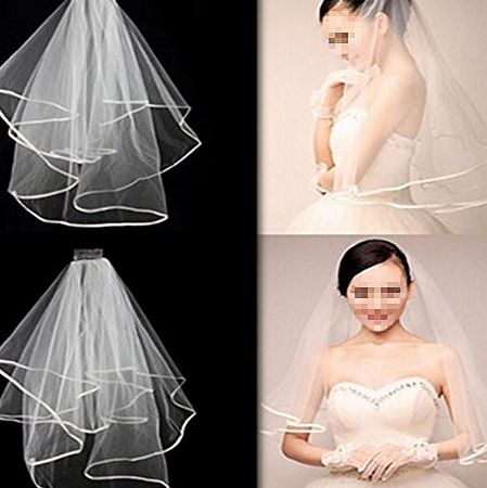 sf-world Charming Elegant Wedding Bridal Elbow Satin Edge Veil With Comb White