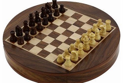 Round Wooden Chess Board And Pieces Magnetic Set Unique Compact Box