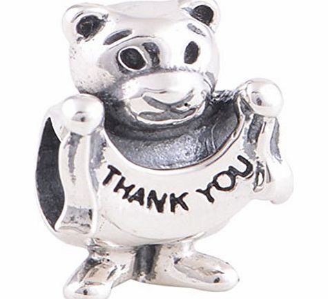 Sharron.l Silver Teddy Bear with Thank You Ribbon - Genuine 925 sterling silver charm bead - Gift box inc.