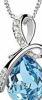 SheClub Elleclub Silver Plated Gemstone Light Blue teardrop pendant charm chain necklace