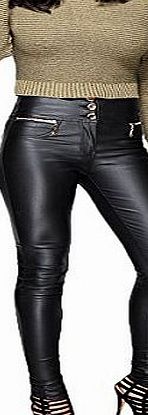 SheLikes Womens Sexy Wet Faux Leather Look Shiny PU Stretch High Waisted Skinny Slim Fit Jeans Trousers Pants_RK-1081F_Black_10