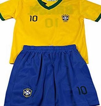 Shiffy Co BOYS FOOTBALL KIT SHORT SET BRAZIL YELLOW/ROYAL 2-13years BRASIL NUM 10 (6-7Y Size 8, Yellow With Blue)