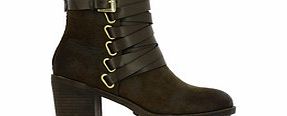 Coffee heeled corset ankle boots
