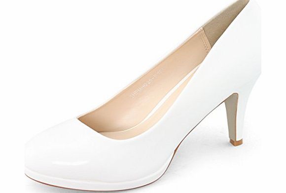 SHOEZY SHEOZY Womens Ladies High Heel Pumps Bridal Prom Shoes Closed Toe Platform Court Work Comfort Patent White Size UK5