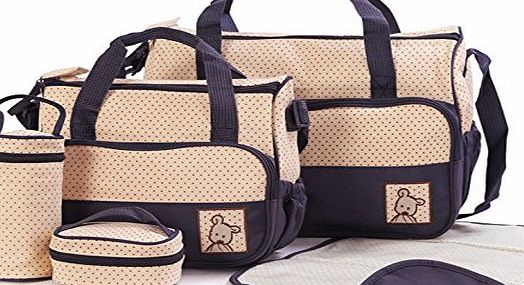 5Pcs Baby Nappy Changing Set Mummy Bags Multifunctional Large Capacity Shoulder (Brown)